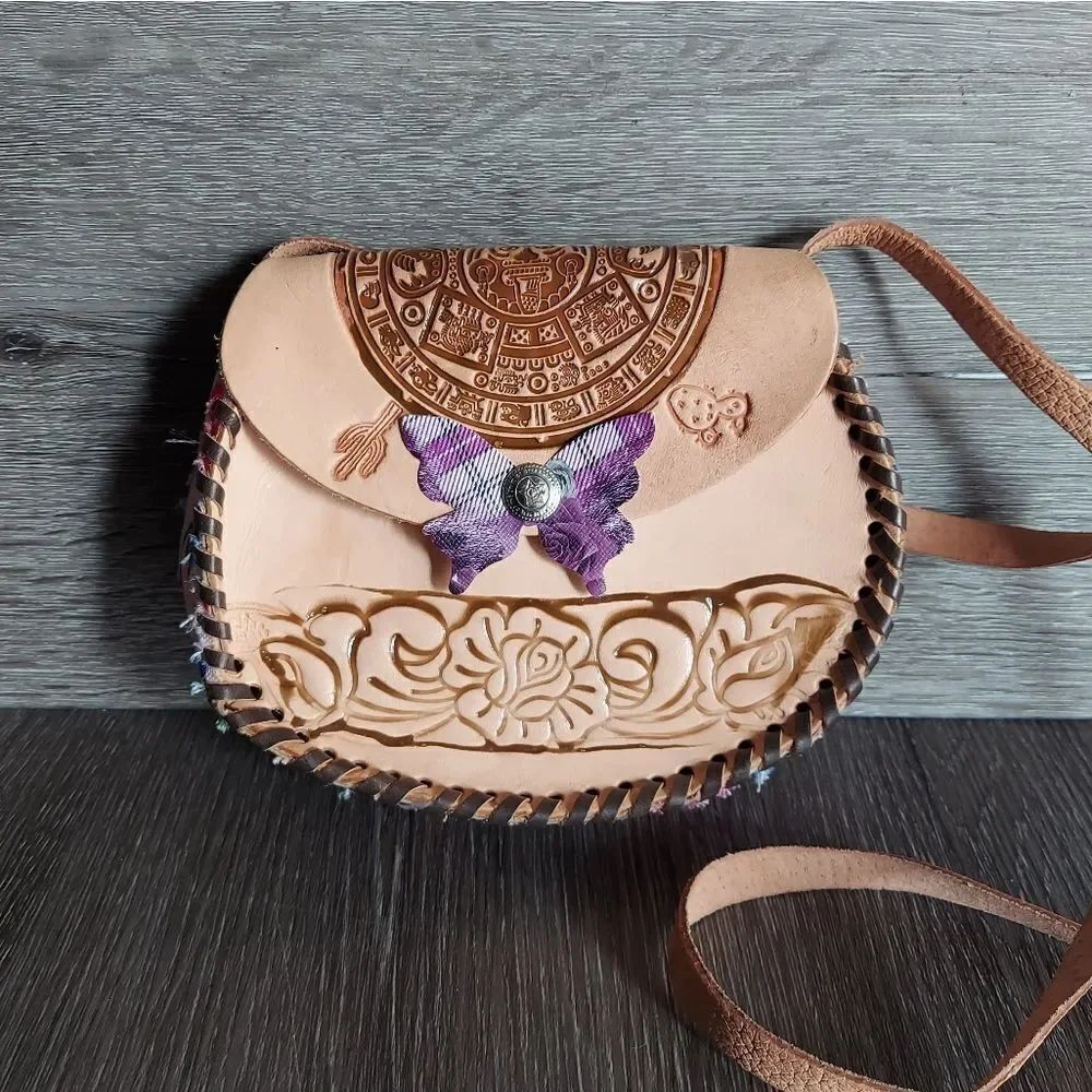 MexicanβAztec Calendar Tooled Leather Mini ShoulderβBag